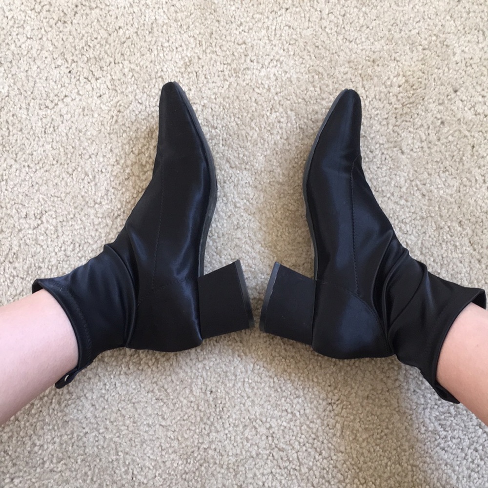 Black Satin Heeled Booties